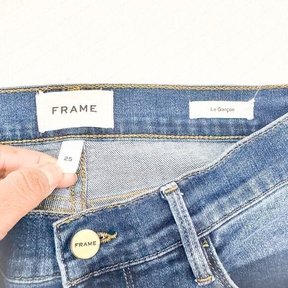 Frame Le Garcon Denim Jeans Dark Wash Distressed Details Size 25 - Picture 6 of 9